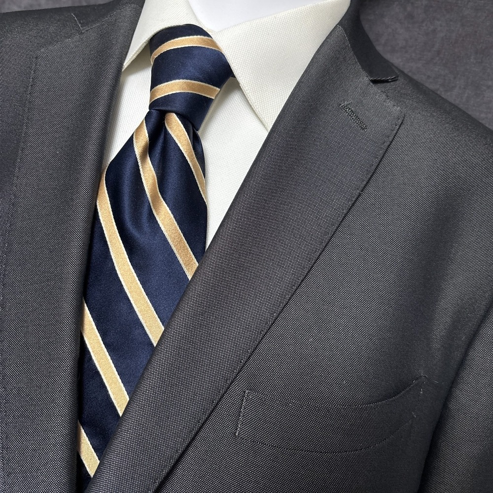 Calvin‎ Klein Sport Coat 46R Slim Fit Gray Sharkskin Blazer Jacket Classic 44R
